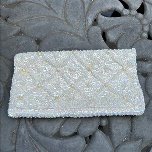 Elegant White Beaded Clutch